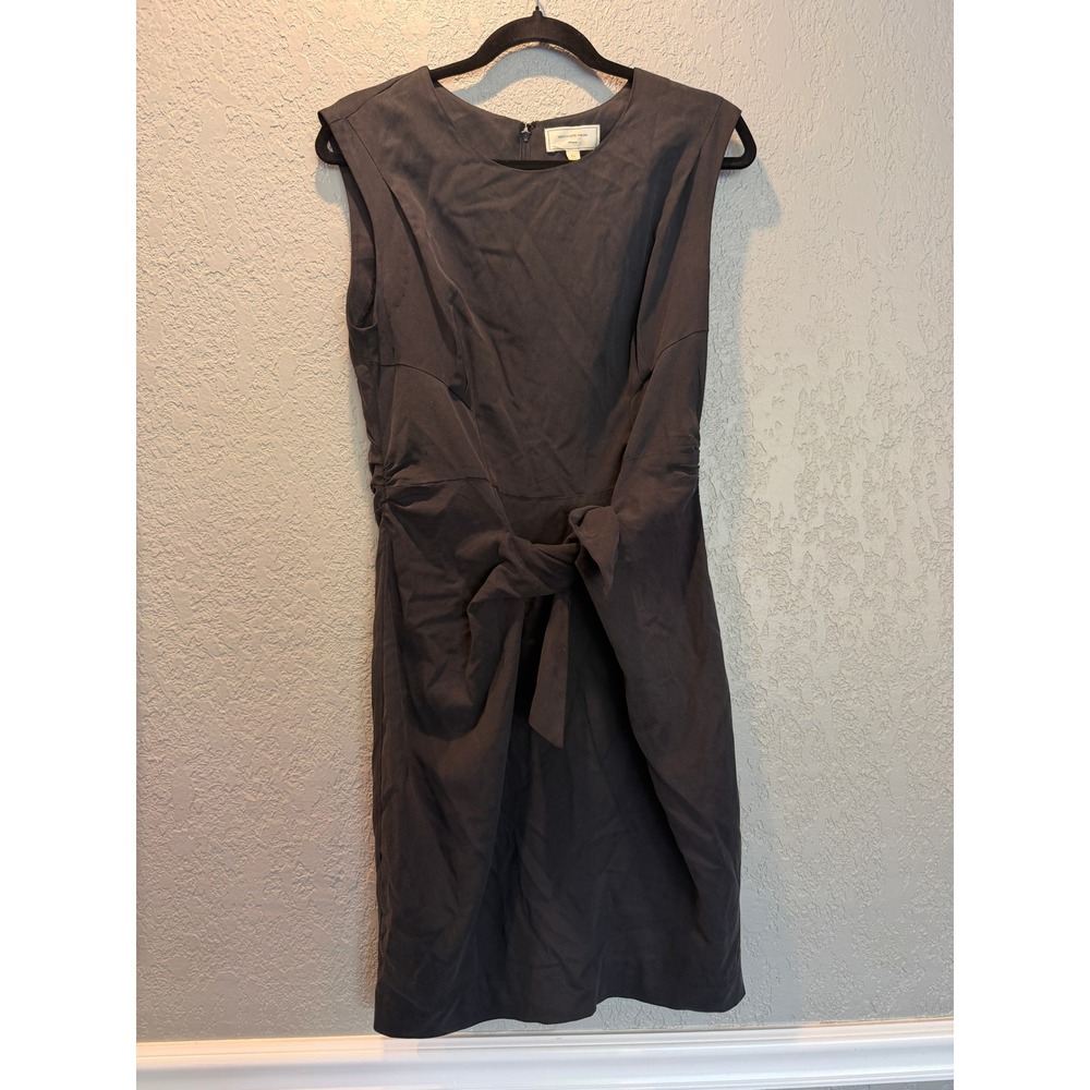 Moulinette Soeurs Anthropologie Grey Herringbone Tie Front Sheath Dress Size 10